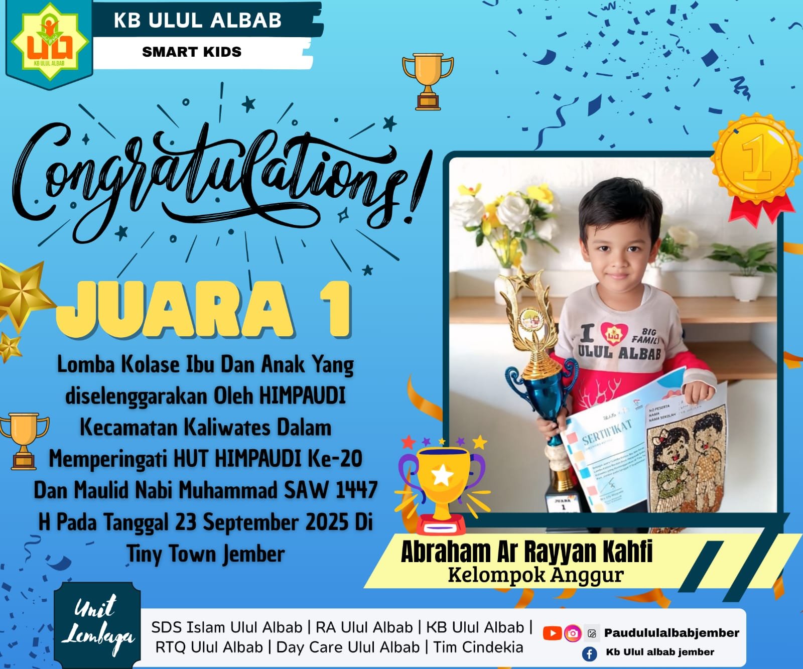 Read more about the article Abraham Ar Rayyan Kahfi Juara 1 Lomba Kolase